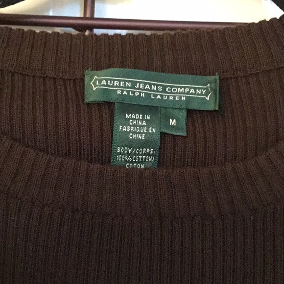 Ralph Lauren Brown Sweater w/ Leather Shoulders - Picture 6 of 7